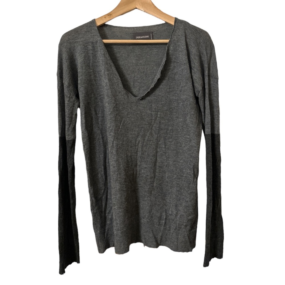 Zadig & Voltaire Gray Distressed Cashmere Sweater Size M FLAWED